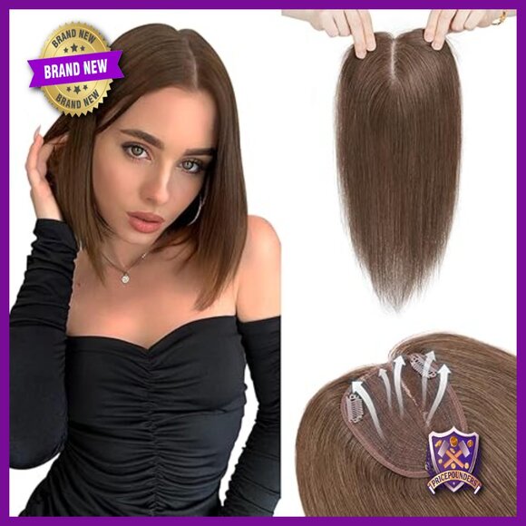 10 Inch Human Hair Topper Silk Base Clip In Hairpiece for Thinning Hair